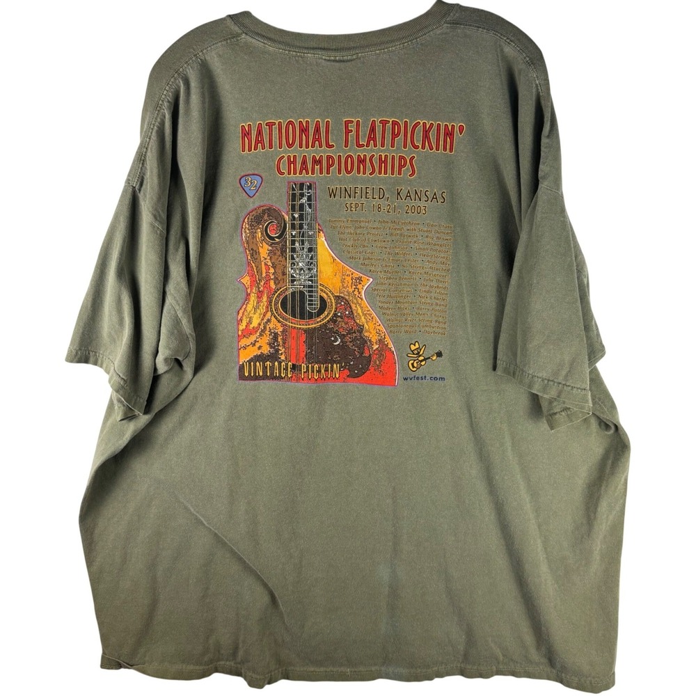 Vintage 2003 National Flatpicking Championships TShirt Winfield Kansas 3XL Green